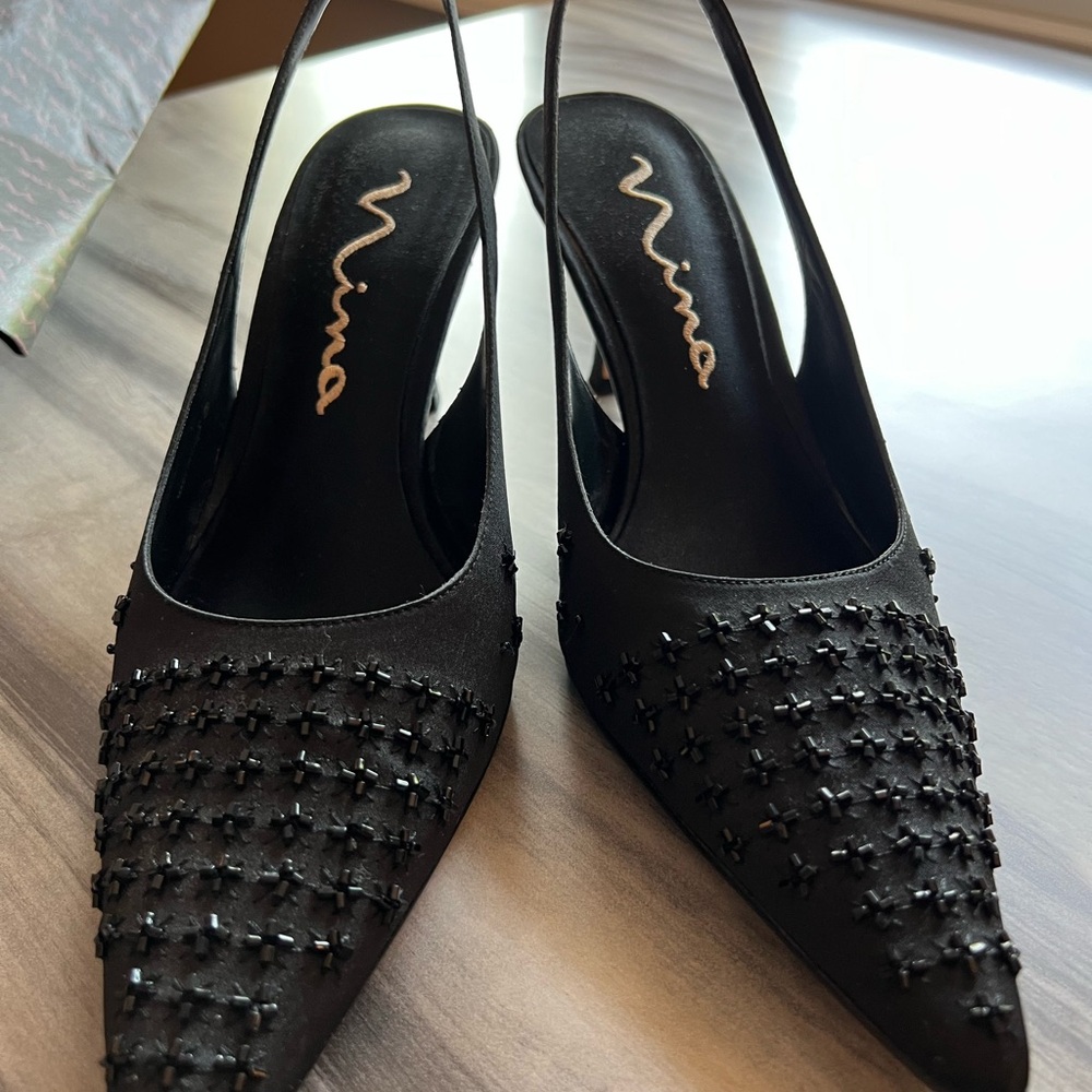Nina Black Studded Suede Heels
